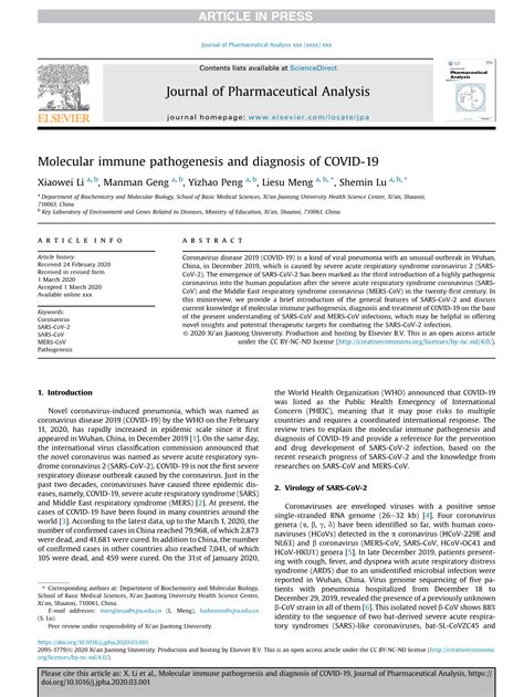 Molecular Immune Pathogenesis And Diagnosis Of COVID 19 DocsLib