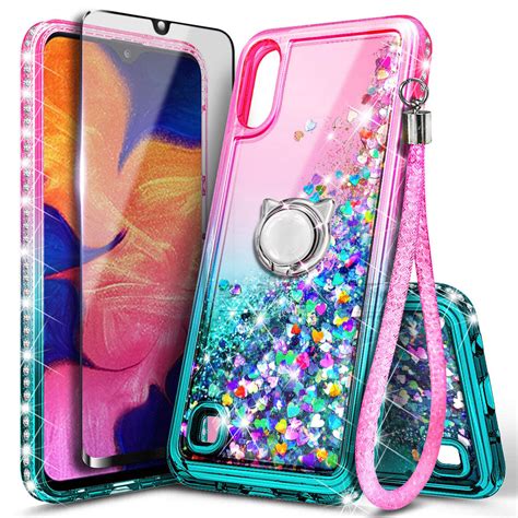 For Samsung Galaxy A01 Case Liquid Glitter Bling Cover Tempered Glass