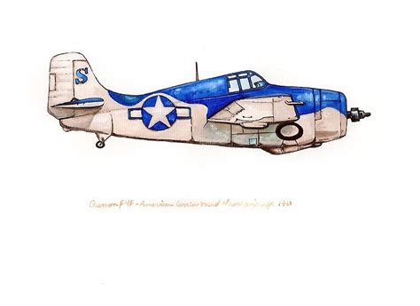 Grumman F4f Vintage Airplane Watercolor Print 8x10