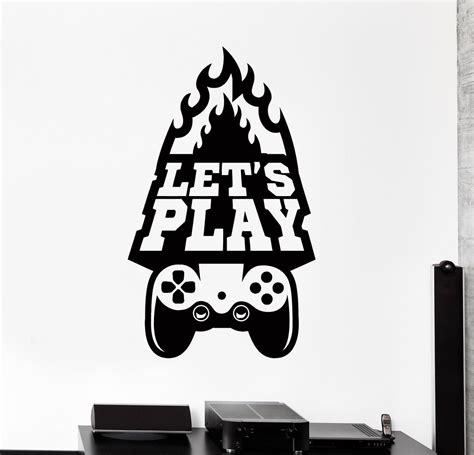 Vinyl Wall Decal Gaming Art Lets Play Quote Video Game Stickers Uniqu