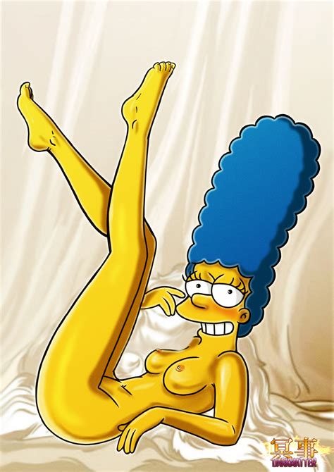 Rule 34 Blush Breasts Color Darkmatter Female Female Only Human Lying Marge Simpson Nipples