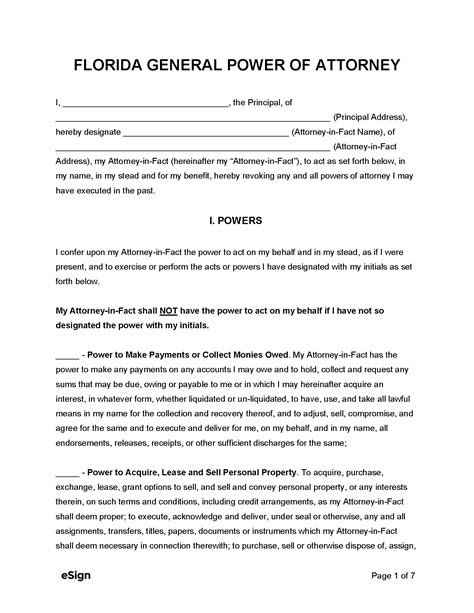 Free Florida Power Of Attorney Forms Pdf
