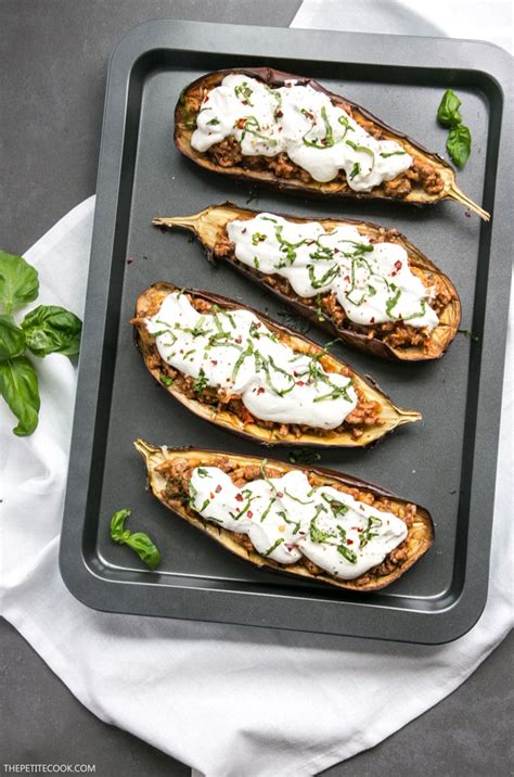 Add the minced lamb and fry. Easy Moussaka Stuffed Eggplants - The Petite Cook