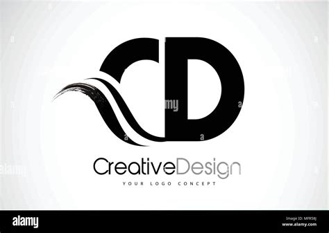 Cd C D Creative Modern Black Letters Logo Design With Brush Swoosh