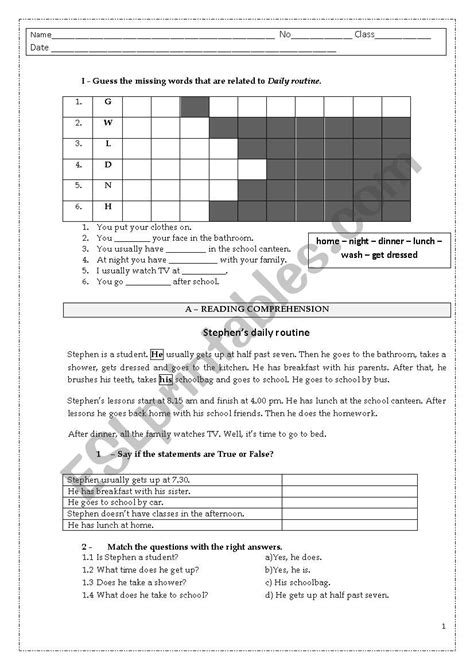 Daily Routine Test Esl Worksheet By 1961anucha