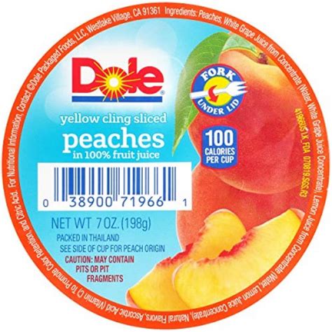 Dole Sliced Peach In 100 Juice 7 Ounce Cups Pack Of 12