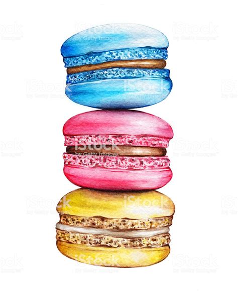 Watercolor Illustration Of Hand Painted Colorful Macarons In