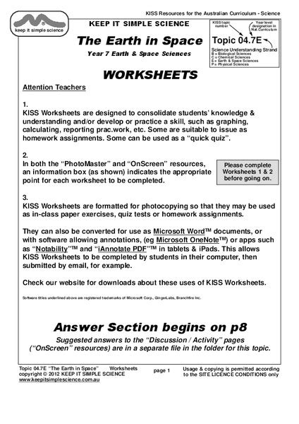 The Earth In Space Worksheet For 5th 8th Grade Lesson Planet