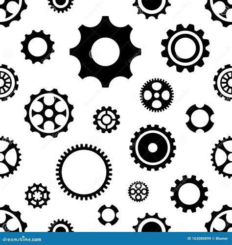 Black Vector Seamless Gear Wheels Pattern Isolated Stock Vector