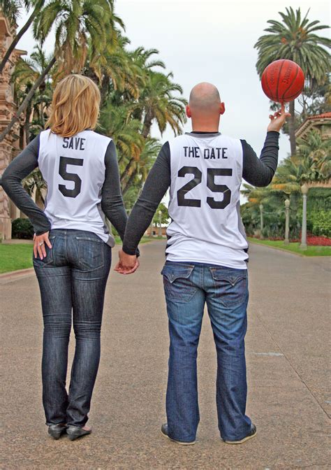 Sports Themed Wedding Showing Off The Engagement Ring Wedding Save The Dates Basketball Save