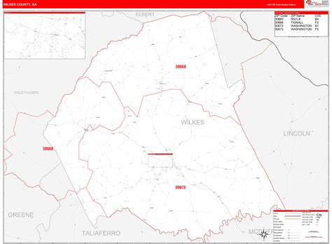 Wilkes County Ga Zip Code Wall Map Red Line Style By Marketmaps