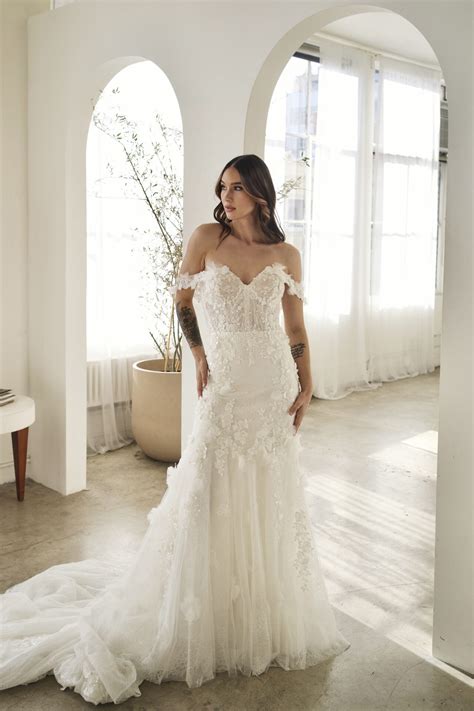 Lace Off The Shoulder Fit And Flare Wedding Dress Kleinfeld Bridal