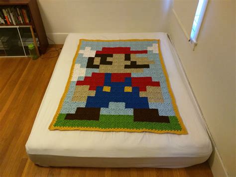 My Sister Crocheted This 8 Bit Mario Blanket For Me Pixel Crochet