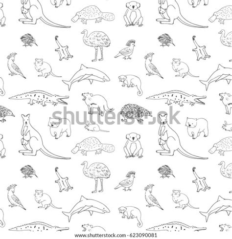 Australian Animals Doodle Line Zoo Vector Stock Vector Royalty Free