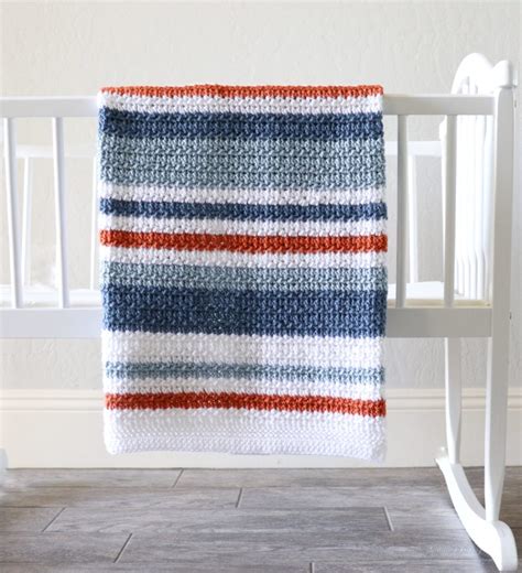 Crochet Country Blue Stripes Baby Blanket Daisy Farm Crafts