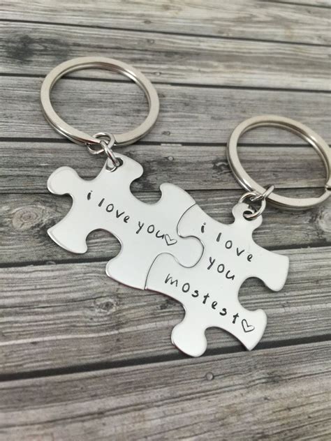 I Love You Mostest Couples Keychains Stamped Puzzle Keychains