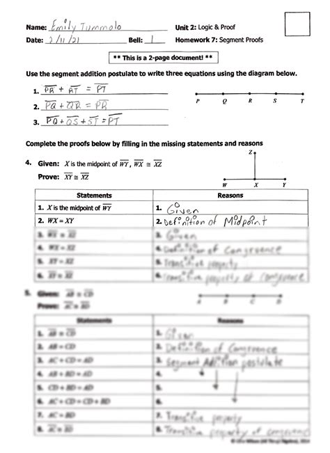 Solution Unit 2 Logic And Proof Segment Proofs Worksheet Studypool