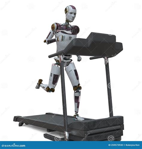 Humanoid Robot Running On A Treadmill 3d Illustration Stock