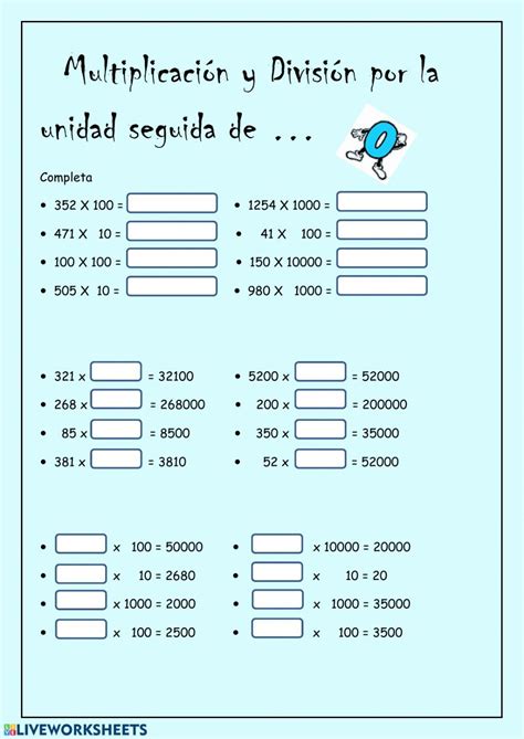 Ejercicios De Multiplicaciones Y Divisiones Online O Para Imprimir