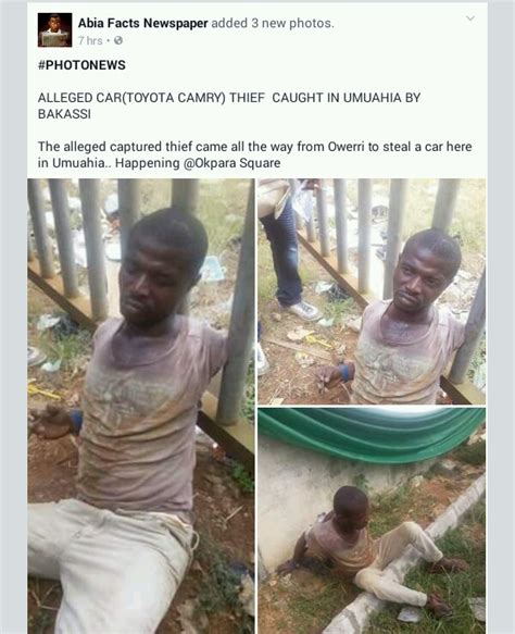 Car Thief From Owerri Caught In Umuahia Tied With Rope Photos Crime Nigeria