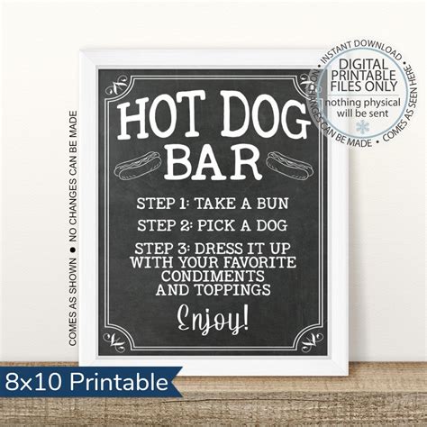 Printable Hot Dog Bar Sign Printable Hot Dog Table Sign Hot Etsy Ireland