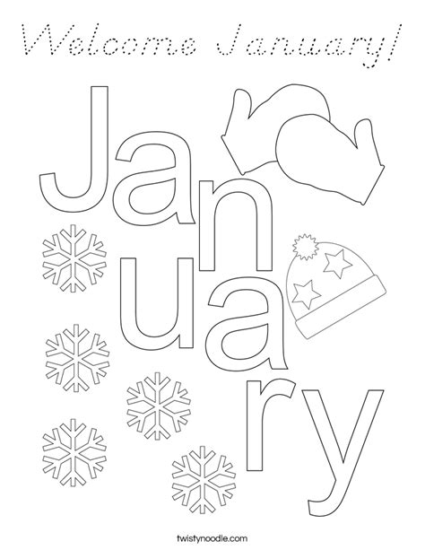 Welcome January Coloring Page Dnealian Twisty Noodle