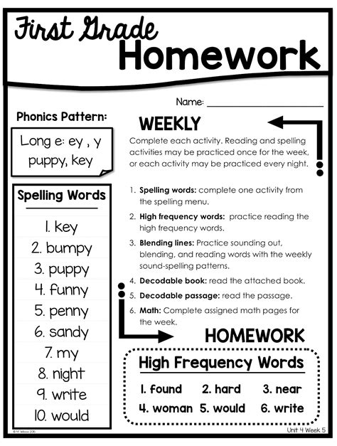 Mrs Deatherage Homework Information First Grade Homework 1st