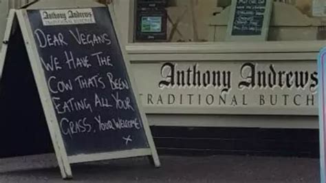 Vegans Outraged By Tongue In Cheek Sign Outside Derbyshire Butcher S Shop