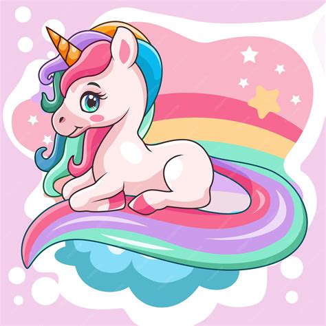 Premium Vector Cute And Beautiful Little Unicorn Cartoon Sitting And