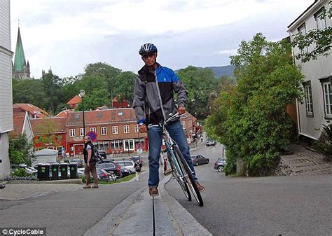 Norways Cyclocable Bike Escalator Up Brubakken Hill Is The Worlds