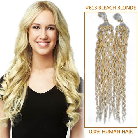 20 Inch 613 Bleach Blonde Curly Micro Loop Human Hair Extensions 100s