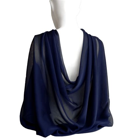 Midnight Navy Blue Wide Long X Shiny Chiffon Scarf For Women Mothers Day Formal Evening
