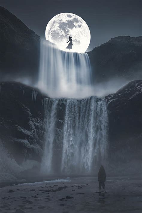 Moon And Waterfall Photograph By Bishesh