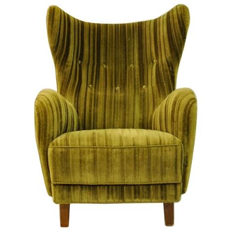 Add the green velvet penelope cocktail chair to your bedroom or living room to add a retro feel. Green Velvet Wingback Easy Chair, 1930s-1940s, Denmark For ...