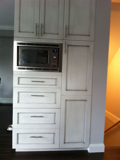 Microwave for built in cabinet. Custom pantry with built in microwave and antique brushed ...
