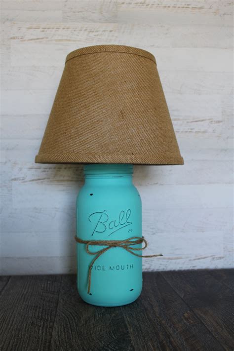 Mason Jar Lamp Beach Cottage Table Lamp Burlap Rustic