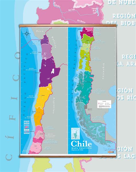 Mapa De Chile Político Gran Formato Lámina Con Flejes Mappin