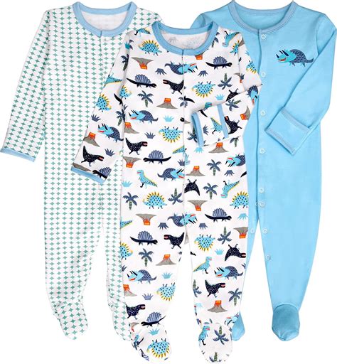 Baby Footed Pajamas With Mitten Cuffs 3 Pcs Girls Boys