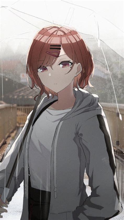 Download 1080x1920 Wallpaper Rain Anime Girl Redhead Umbrella