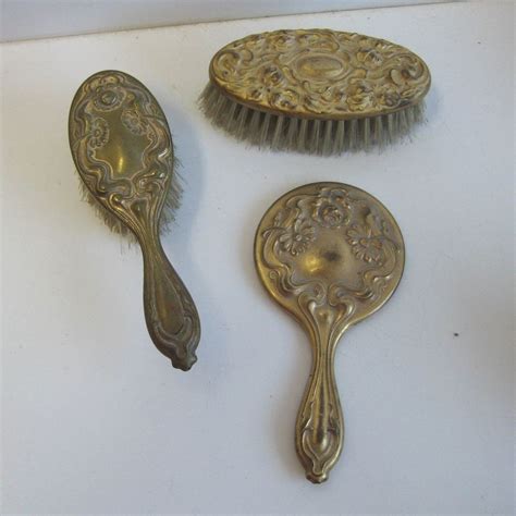 Antique sterling silver oval hair brush tbg monogram. Antique doll gilt metal embossed decorative brush set from ...
