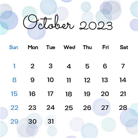 Calendario De Octubre De 2023 Con Fondo Estético Bokeh Png Octubre