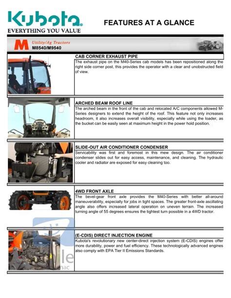 Kubota Tractors M Series Deluxe Utility M8540 M9540 Features