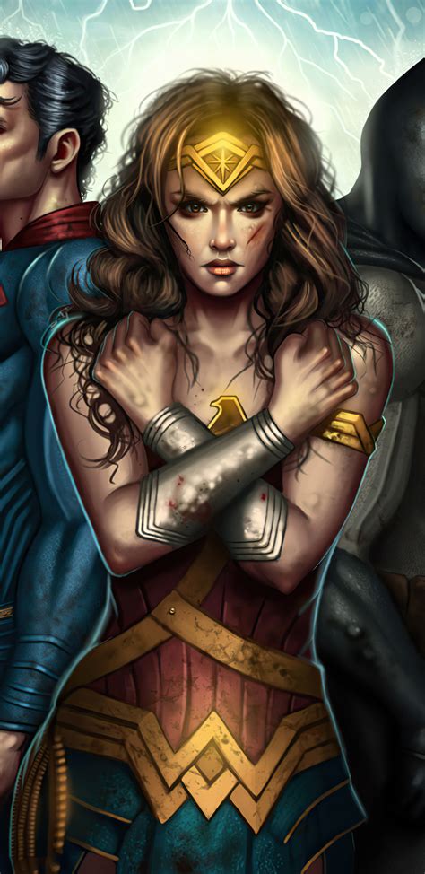 1440x2960 Illustration Of Wonder Woman Superman And Batman From Batman V Superman Samsung Galaxy