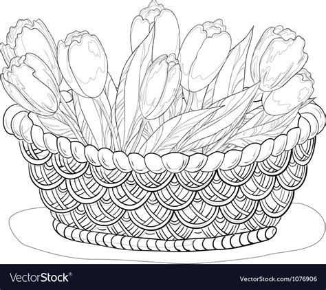 Basket With Flowers Contours Royalty Free Vector Image