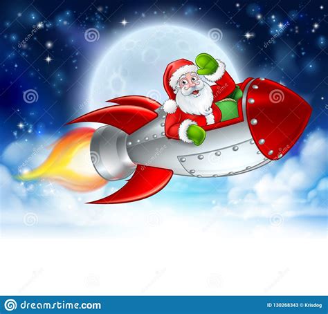 Santa Claus In Rocket Christmas Moon Cartoon Stock Vector