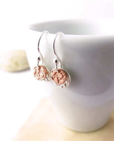 Silver And Copper Round Drop Earrings