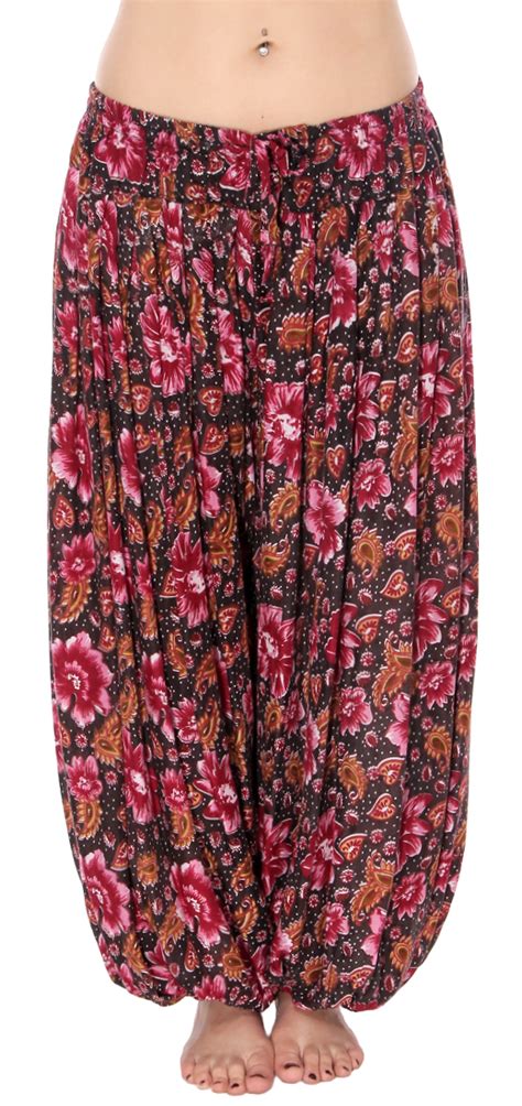 45 Yard Full Pantaloon Harem Pants With Floral Print In Fuchsia