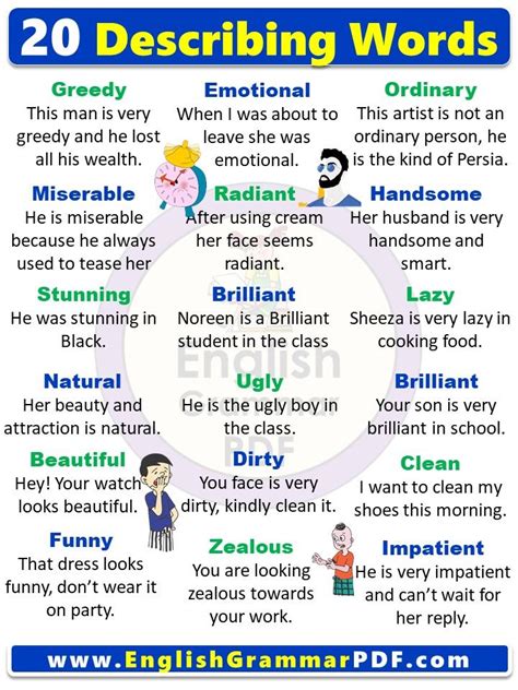 An English Poster With The Words Describing Different Things