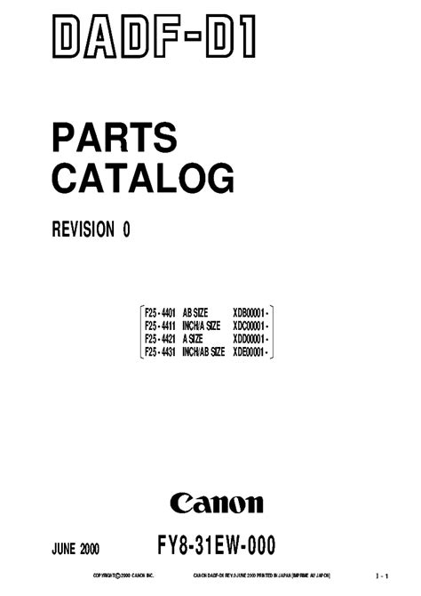 CANON DADF-D1 IR5000 PARTS CATALOG Service Manual download, schematics ...