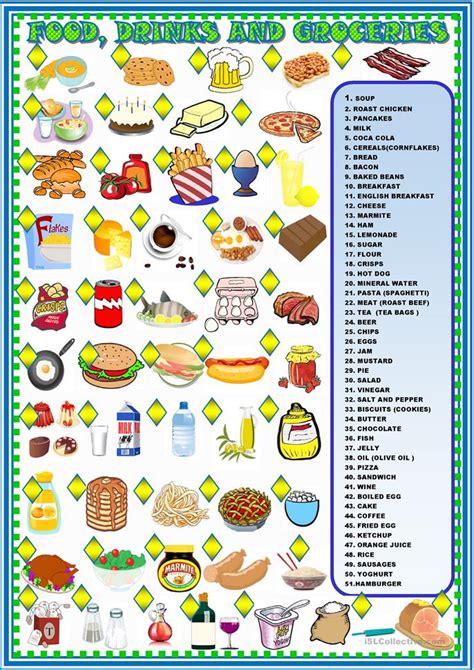 Check spelling or type a new query. food, drinks and groceries matching worksheet - Free ESL ...